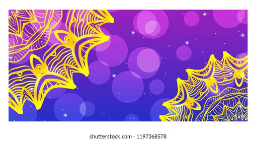 Holiday card template with mandala pattern. For business card, meditation class. Vector illustration