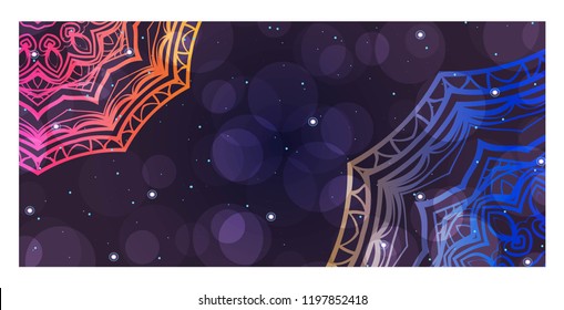 Holiday card template with mandala pattern. For business card, meditation class. Vector illustration