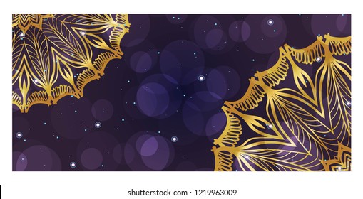 Holiday card template with mandala pattern. For business card, meditation class. Vector illustration
