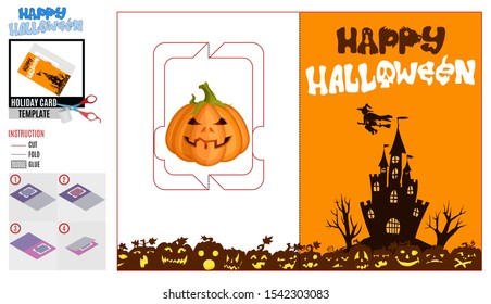 Holiday card template. witch flies over the castle