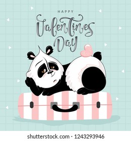 Holiday card with Valentine's Day. Cute Panda with romantic elements. Vector illustration.
