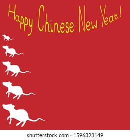 Holiday card - white rat. Red background. Vector. Happy chinese new year. Eastern calendar. Holiday print.