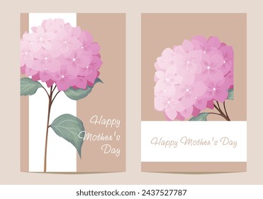 Holiday cards. Happy mothers day. Spring floral vector illustration, hydrangea flowers, luxury flower background, international women day concept flyer, modern party design