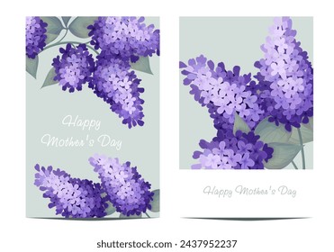 Holiday cards. Happy mothers day. Spring floral vector illustration, lilac flowers, luxury flower background, international women day concept flyer, modern party design	