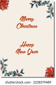 Holiday cards with winter foliage. Versatile Christmas templates with girl, bunny, floral background and frame with copy space and greetings.