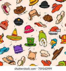 Holiday carnival hat vector fashion accessory Christmas, Halloween, St Patric day party celebration hats for masquerade clothing illustration seamless pattern background
