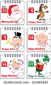 Holiday Cartoon Calendars 2. Set Vector Collection