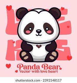 Caricatura de un lindo oso panda con corazón: Ilustración vectorial del Día de San Valentín