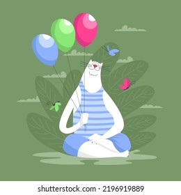 holiday. cat. funny pet. vector image of a cat in nature