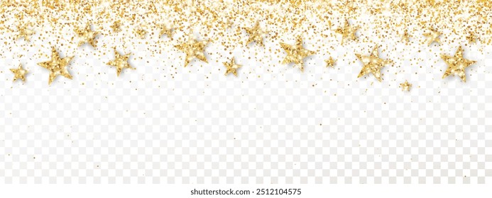 Fundo de celebração de feriado. Golden glitter estrelas decoração isolado.Confetti quadro para Natal, aniversário, convites de casamento, posters.Fundo transparente pode ser removido em arquivo vetorial