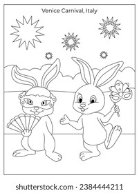 Holiday Celebration with cute rabbits coloring page for kids