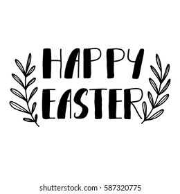 Holiday celebration. Happy Easter handwriting lettering design for banner, poster, photo overlay, apparel design. Vector illustration isolated on white background.