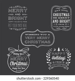 Holiday Chalkboard Greetings - Christmas and New Year's Holiday greetings. Each label is grouped for easy editing. Use these overlays to create your own customized greeting cards.