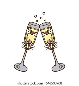 Holiday champagne glasses. Vector illustration