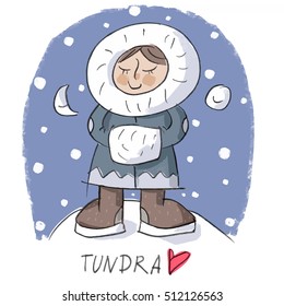 Holiday character illustration with eskimo girl in winter coat