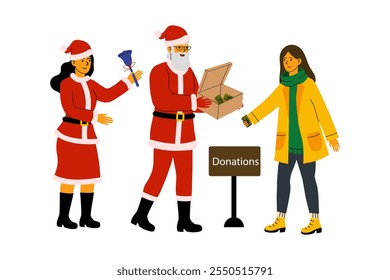 Holiday charity event features Santa and helpers collecting donations for a local cause