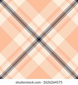 Holiday check plaid background, crease pattern tartan fabric. Colourful vector texture textile seamless in antique white and orange colors palette.
