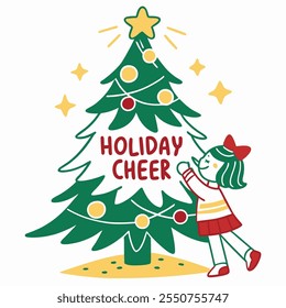 Holiday Cheer: Decorating the Festive Tree vector flat design