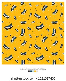 Holiday cheerful seamless pattern. Lovely winter illustration with cute and character traditional nordic elements in scandinavian style. Vector. Good fabric design and wrapping paper