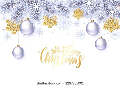 Holiday Christmas background with branches and balls