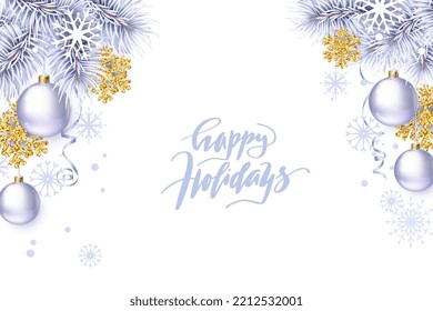 Holiday Christmas background with branches and balls