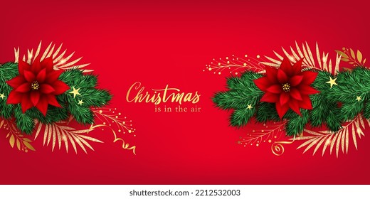 Holiday Christmas background with branches and balls