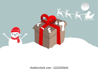 Holiday Christmas background with gift boxes. Vector. with Santa Claus on the skyline