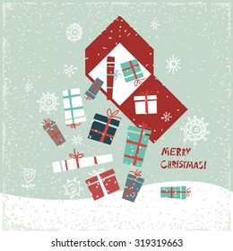 Holiday Christmas background with gift boxes. Vector illustrations.