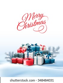 Holiday Christmas background with gift boxes. Vector. 