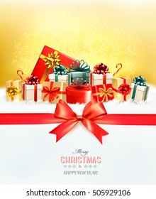 Holiday Christmas background with a gift boxes.and red bow Vector