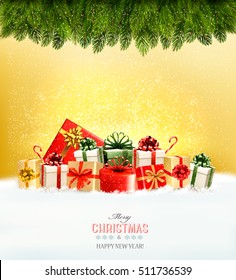 Holiday Christmas background with a gift boxes. Vector.