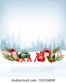Fondo navideño navideño con caja de regalo Vector. 