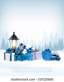 Holiday Christmas background with a gift boxes Vector. 