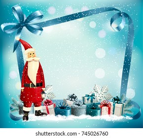 Weihnachtshintergrund mit Geschenkbox und Weihnachtsmann. Vektorgrafik