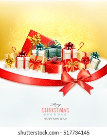 Holiday Christmas background with presents.and a gift bow Vector