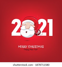 Holiday Christmas background with Santa Claus Portrait. Red background, vector, celebration, new year, 2021.