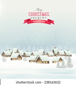 Holiday Christmas Background With A Village. Vector.