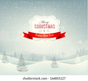 Arrière-plan noël de Noël avec paysage hivernal. Image vectorielle.