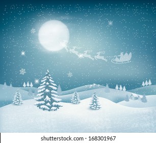Holiday christmas background with winter landscape. Vector