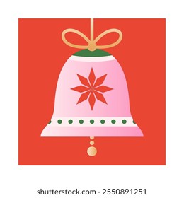 Holiday christmas bell ornament.Christmas and Happy New Year decor.Festive vector symbol in red,gold,pink colors.Holiday design for branding,emblems,invitations,prints,smm,covers