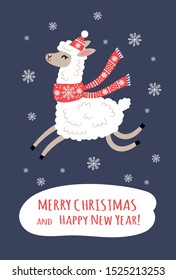 Holiday Christmas card with cute lama
