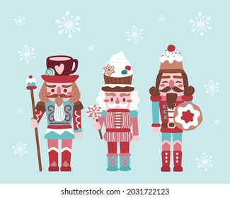 Holiday Christmas Cute Set Nutcracker, Biscuits And Sweets For Cards, Media, Fabric, Linen, Textiles And Wallpaper