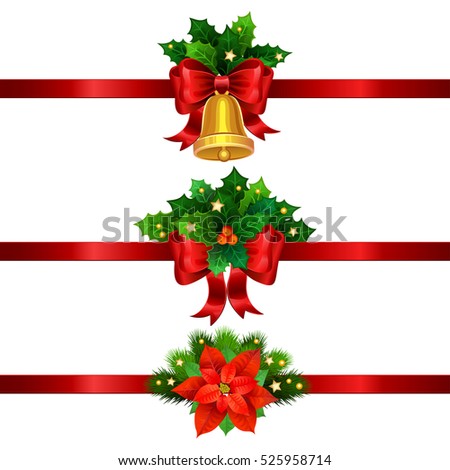 holiday christmas decorations with gold bell bow and christmas star vector illustration - Christmas Decorations Bows holiday christmas decorations with gold bell bow and christmas star vector illustration - Christmas Decorations Bows