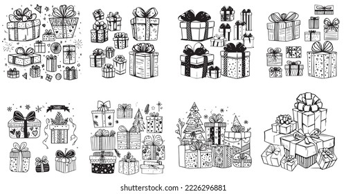 Holiday Christmas Gift Box Black White Vectors