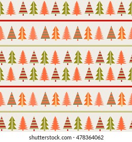 Holiday Christmas greeting seamless pattern. New year vintage background texture. Trees, spruce, fir. Wallpaper