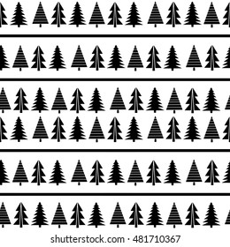 Holiday Christmas greeting seamless pattern. New year vintage background texture. Trees, spruce, fir. Wallpaper