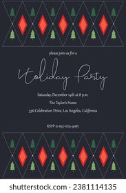 Holiday Christmas party elegant invitation. Background for your flyers and greetings card. Minimal banner design with two glasses with gold lettering. Vector illustration for poster, social media.