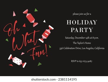Holiday Christmas party elegant invitation. Background for your flyers and greetings card. Minimal banner design with two glasses with gold lettering. Vector illustration for poster, social media.