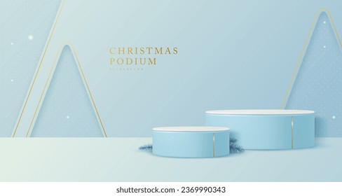Navidad escaparate de fondo plateado con podiums 3d. Resumen de la escena mínima. Ilustración del vector