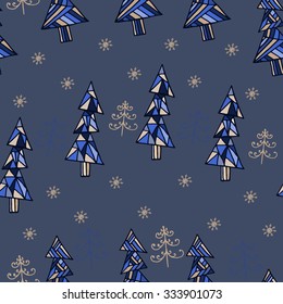 Holiday Christmas trees seamless pattern background.Vector illustration.